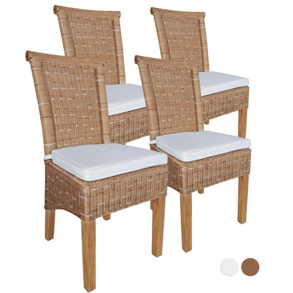 Soma Esszimmer-Stühle Set Rattanstühle Perth 4 Stück weiß oder braun Sitzkissen Leinen weiß (BxHxL) 47 x 97 x 54 cm cappuccino ohne Sitzkissen