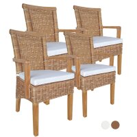 Soma Esszimmer-Stühle-Set mit Armlehnen 4 Stück Rattanstuhl weiß - braun Perth mit/ohne Sitzkissen Leinen (BxHxL) 57 x 97 x 57 cm cappuccino ohne Sitzkissen