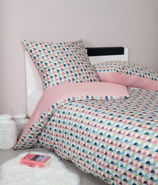 Janine Mako Satin Bettwäsche 3 teilig Bettbezug 240 x 220 cm Kopfkissenbezug 80 x 80 cm Moments 98055-01 altrosé mineralblau