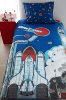 beddinghouse Kids Renforcé Bettwäsche 2 teilig Bettbezug 135 x 200 cm Kopfkissenbezug 80 x 80 cm Kids Rocket Ship 196416 Blau