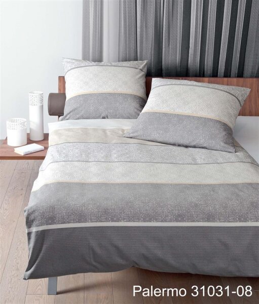 Janine Mako Satin Bettwäsche 2 teilig Bettbezug 135 x 200 cm Kopfkissenbezug 80 x 80 cm 31031-08 Palermo grau taupe