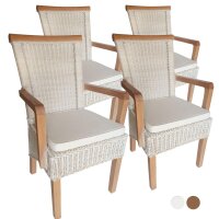 Soma Esszimmer-Stühle-Set mit Armlehnen 4 Stück Rattanstuhl weiß Perth mit/ohne Sitzkissen Leinen weiß (BxHxL) 57 x 97 x 57 cm mit Sitzkissen