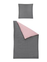 Irisette Biber Bettwäsche 155x220 2tlg grau rosa | Bettwäsche-Set aus 100% Baumwolle | 2 teilige Wende-Bettwäsche 155x220 cm & Kissen 80x80 cm | Quadrat Geometrisches Muster