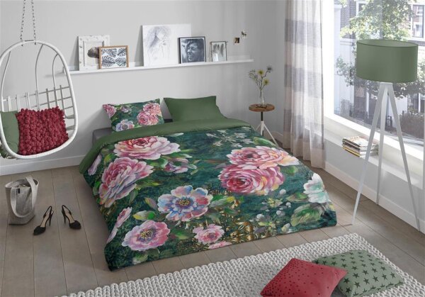 good morning Renforcé Bettwäsche 3 teilig Bettbezug 200 x 220 cm Kopfkissenbezug 60 x 70 cm Fleur 2236.44.02 Green