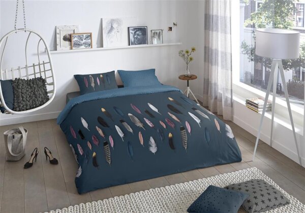 good morning Renforcé Bettwäsche 2 teilig Bettbezug 140 x 220 cm Kopfkissenbezug 60 x 70 cm Feathers 6659.20.01 Blue