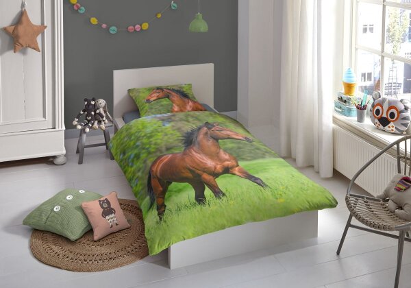 good morning Renforcé Bettwäsche 2 teilig Bettbezug 140 x 220 cm Kopfkissenbezug 60 x 70 cm Running horse 2684.99.01 Multi