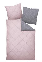 Davos Janine Biber Bettwäsche 2tlg grau rosa 65101-01| Bettwäsche-Set aus 100% Baumwolle | 2 teilige Wende-Bettwäsche 155x220cm & Kissen 80x80 cm | Geometrisches Muster