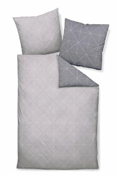 Davos Janine Biber Bettwäsche 2tlg grau Silber 65101-08 | Bettwäsche-Set aus 100% Baumwolle | 2 teilige Wende-Bettwäsche 135x200 cm & Kissen 80x80 cm | Geometrisches Muster