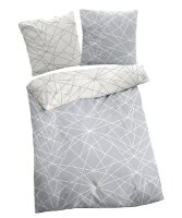 Dormisette Biber Bettwäsche 2tlg grau Silber 65101-08 | Bettwäsche-Set aus 100% Baumwolle | 2 teilige Wende-Bettwäsche 135x200 cm & Kissen 80x80 cm | Geometrisches Muster