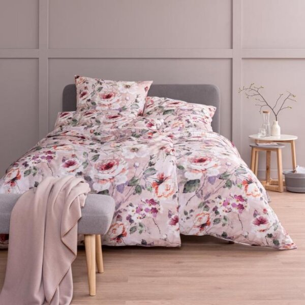 Estella Mako-Satin Bettwäsche 3 teilig Bettbezug 155 x 220 cm Kopfkissenbezug 80 x 80 cm + 40 x 80 cm Belmira rosa