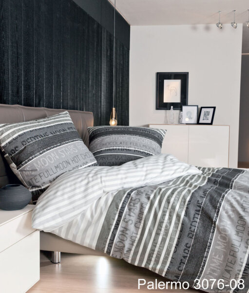 Janine Mako Satin Bettwäsche 155 x 220 cm Satin Bettbezug grau Palermo Bettwäsche grau aus Baumwolle