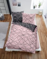 Dormisette Biber Bettwäsche 2tlg grau rosa 2294-93 | Bettwäsche-Set aus 100% Baumwolle | 2 teilige Wende-Bettwäsche 155x220 cm & Kissen 80x80 cm | Geometrisches Muster Linien