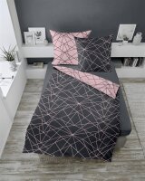 Dormisette Biber Bettwäsche 2tlg grau rosa 2294-93 | Bettwäsche-Set aus 100% Baumwolle | 2 teilige Wende-Bettwäsche 155x220 cm & Kissen 80x80 cm | Geometrisches Muster Linien