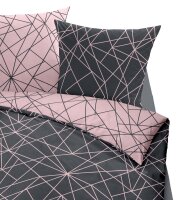 Dormisette Biber Bettwäsche 2tlg grau rosa 2294-93 | Bettwäsche-Set aus 100% Baumwolle | 2 teilige Wende-Bettwäsche 155x220 cm & Kissen 80x80 cm | Geometrisches Muster Linien