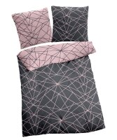 Dormisette Biber Bettwäsche 2tlg grau rosa 2294-93 | Bettwäsche-Set aus 100% Baumwolle | 2 teilige Wende-Bettwäsche 155x220 cm & Kissen 80x80 cm | Geometrisches Muster Linien