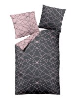 Dormisette Biber Bettwäsche 2tlg grau rosa 2294-93 | Bettwäsche-Set aus 100% Baumwolle | 2 teilige Wende-Bettwäsche 155x220 cm & Kissen 80x80 cm | Geometrisches Muster Linien