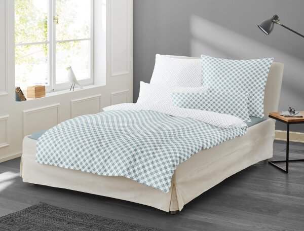 Irisette Mako-Satin Bettwäsche Set Bea 8254 jade 135 x 200 cm + 1 x Kissenbezug 80 x 80 cm