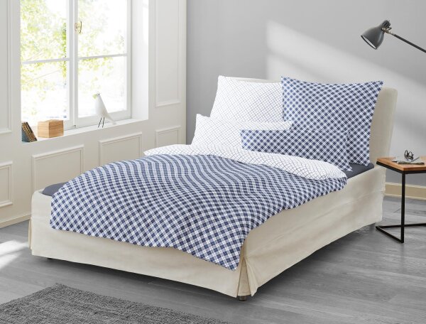 Irisette Mako-Satin Bettwäsche Set Bea 8254 blau 135 x 200 cm + 1 x Kissenbezug 80 x 80 cm