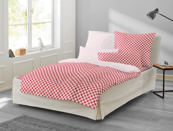 Irisette Mako-Satin Bettwäsche Set Bea 8254 rot 155 x 220 cm + 1 x Kissenbezug 80 x 80 cm