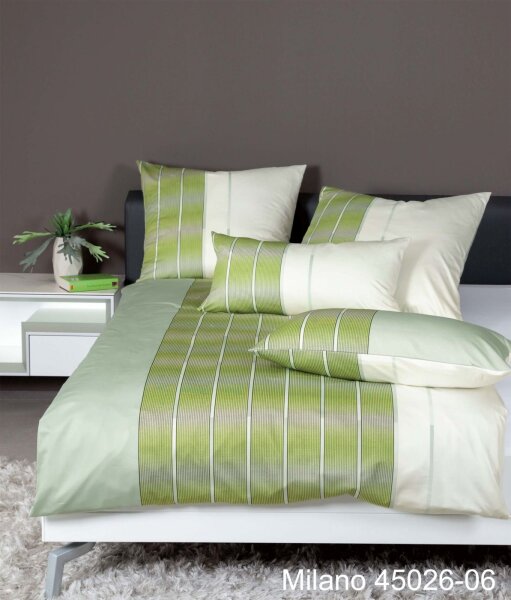 Janine Mako Satin Bettwäsche 3 teilig 240 x 220 cm Kopfkissenbezug 80 x 80 cm Milano 45026-06 jadegrün limone