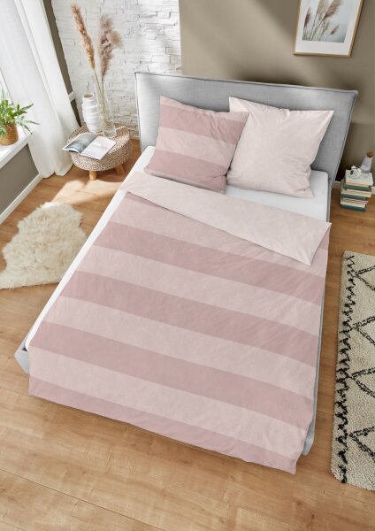 Dormisette  Melange Bettwäsche Streifen 2 teilig Bettbezug 155 x 220 cm Kopfkissenbezug 80 x 80 cm 9370_Fb20  uni Streifen rosa