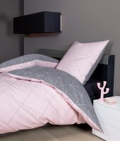 Palermo Janine Mako Satin Bettwäsche 2tlg grau rosa 31101-01 | Bettwäsche-Set aus 100% Baumwolle | 2 teilige Wende-Bettwäsche 155x220 cm & Kissen 80x80 cm | Geometrisches Muster