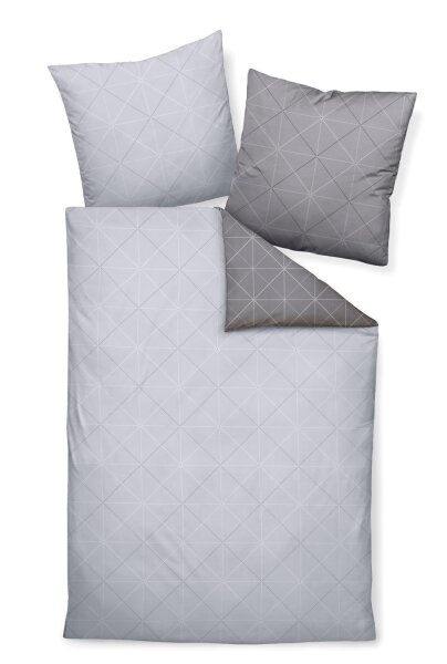 Palermo Janine Mako Satin Bettwäsche 2tlg grau silber 31101-08 | Bettwäsche-Set aus 100% Baumwolle | 2 teilige Wende-Bettwäsche 155x220 cm & Kissen 80x80 cm | Geometrisches Muster