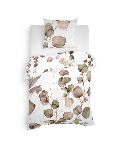 Heckett and Lane Mako Satin GOTS Alara Bettwäsche 155 Sage Taupe Flora Sage-Taupe 1 Bettbezug 155x220cm + 1 Kissenbezug 80x80cm