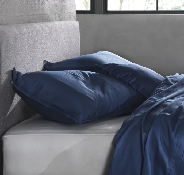 Zo!Home Bettwäsche Satinado 1 Bettwäsche 140x220cm mit 1 Kopfkissen 60x70cm 100% Baumwolle Mako-Satin Navy Blue
