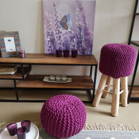 Soma Pouf Sitzpuff Strick Velours Sitzhocker Strickhocker Sitzpouf Bodenkissen viele Arten/Farben u. Maße (BxHxL) 55 x 37 x 55 ø 45 violett Baumwolle