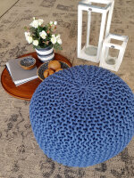 Soma Pouf Sitzpuff Strick Velours Sitzhocker Strickhocker Sitzpouf Bodenkissen viele Arten/Farben u. Maße (BxHxL) 55 x 37 x 55 ø 55 blau Outdoor