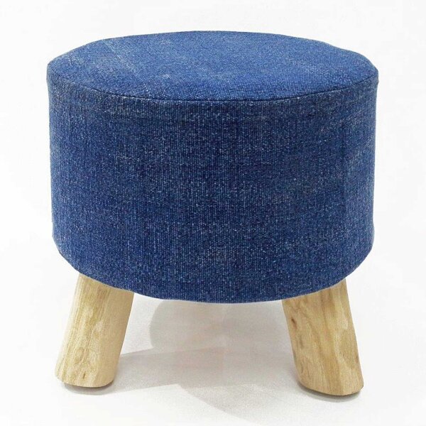 Soma Sitzhocker Stone Washed Hocker Pouf Schemel Ø 35 cm Höhe 45 cm mit Holzfüßen aus Teakholz natur (BxHxL) 35 x 45 x 35 jensblau