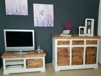 Soma TV Lowboard TV Schrank B 114 H 45 cm Massivholz Fernsehschrank Ibiza weiß Mangoholz massiv (BxHxL) 114 x 45 x 38