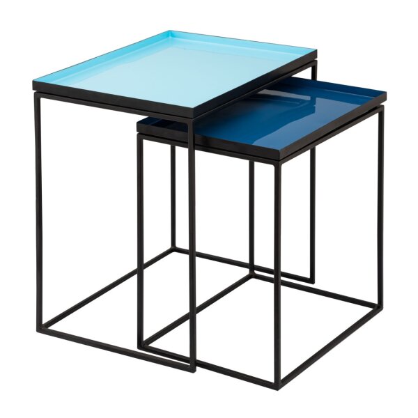 Soma Beistelltisch 2er Set Satztisch 45 H 45 cm Dekotisch Lampentisch Sofatisch Copenhagen Tisch Emaille (BxHxL) 48 x 50 x 36 türkis - blau