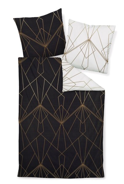 Janine Mako-Satin Bettwäsche 200x220 2x80x80 3 teilig  J. D. 87054-07-622 bronzebraun schwarz