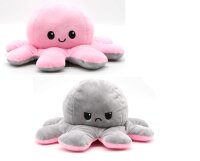 XXL Reversible Wende Plüschtier Octopus 40cm Flip Geschenkidee rosa grau