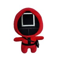 Soma Kuscheltier Figur Plüsch Squid Tintenfisch Spiel Puppe im Kostüm XL 23cm Plüschtier Rot TV Serie Cosplay Front Man Cosplay (Rot Quadrat)+GRATIS Schlüsselanhänger