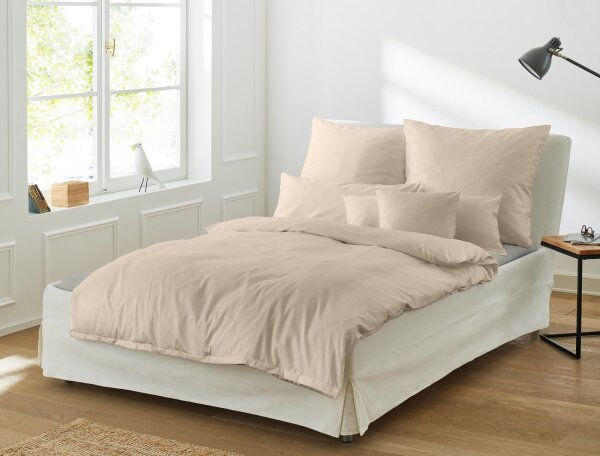 Irisette Mako-Satin uni Bettwäsche Set uni Paris 8000 beige 155 x 200 cm + 1 Kissenbezug 80x80 cm