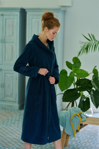 Pip Studio 100% Cotton, terry, 450 GSM Bademantel Soft Zellige Bathrobe Dark Blue S S 1 Bademantel Dunkelblau