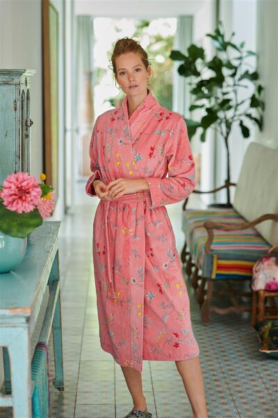 Pip Studio 100% Cotton, terry velour, 380 GSM Bademantel Les Fleurs Bathrobe Pink Xs XS 1 Bademantel Rosa