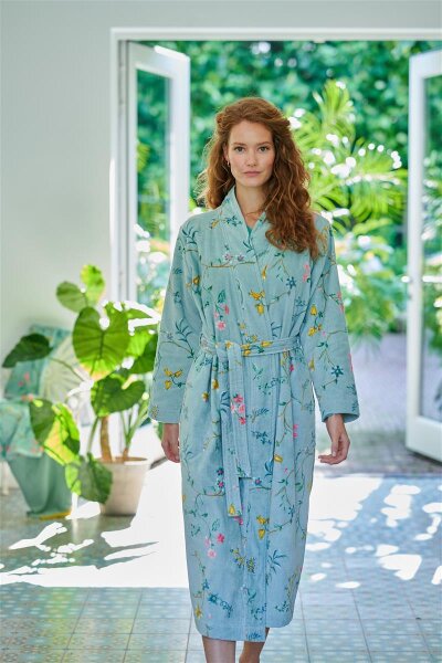 Pip Studio 100% Cotton, terry velour, 380 GSM Bademantel Les Fleurs Bathrobe Blue M M 1 Bademantel Blau