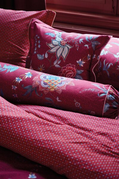 Pip Studio  Dekokissen Flower Festival Roll Cushion Dark Red 22X70 22 x 70 cm 1 Zierkissen Dunkelrot