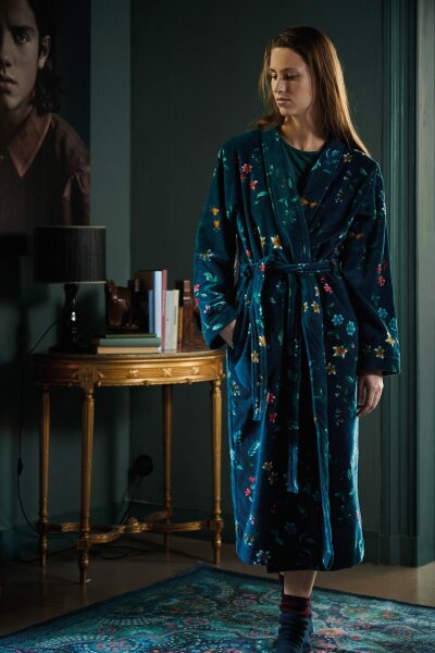 Pip Studio 100% Cotton, terry velour, 380 GSM Bademantel Les Fleurs Bathrobe Dark Blue M M 1 Bademantel Dunkelblau