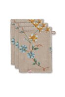 Pip Studio 100% Cotton, terry velour, 500 GSM Frotteware Les Fleurs Khaki 16X22 Set A 3 16 x 22 cm set van 3 x Waschlappen Khaki