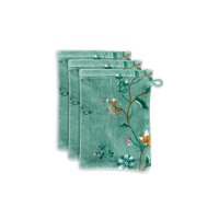 Pip Studio 100% Cotton, terry velour, 500 GSM Frotteware Les Fleurs Green 16X22 Set A 3 16 x 22 cm set van 3 x Waschlappen Grün