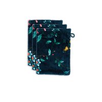 Pip Studio 100% Cotton, terry velour, 500 GSM Frotteware Les Fleurs Dark Blue 16X22 Set A 3 16 x 22 cm set van 3 x Waschlappen Dunkelblau