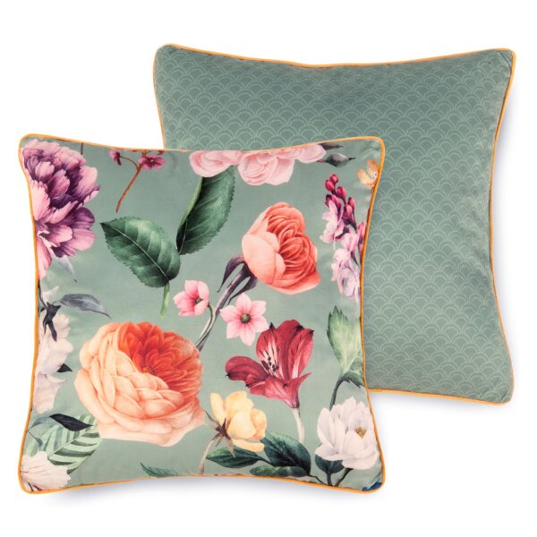 Descanso 100 % Polyvelvet Dekokissen 1 teilig 48 X 48 cm Fiori Green