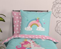 Soma Renforcé Pastell Bettwäsche-Set 2 teilig Bettbezug 2tlg 135x200cm Kopfkissenbezug 80x80cm (Einhorn Regenbogen blau rosa)