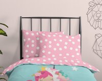 Soma Renforcé Pastell Bettwäsche-Set 2 teilig Bettbezug 2tlg 135x200cm Kopfkissenbezug 80x80cm (Einhorn Regenbogen blau rosa)