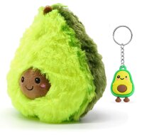 Soma Plüsch-Kissen Avocado Sofa-Rückenkissen Rund Lebensmittel Spielzeug Kuschel-Tier Plüsch-Tier Toy Früchte grün (Avocado 20 cm)+GRATIS Schlüsselanhänger